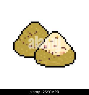 Zongzi Pixel Art. Chinesisches 8-Bit-Reisgericht mit Füllungen in Bambus oder Schilfblatt. Stock Vektor