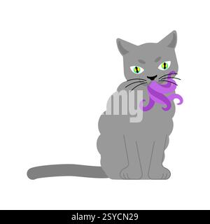 Katze mit Tentakeln im Mund. Haustier galaktisches Tier. Katze mit Polypodie-Parasit Stock Vektor