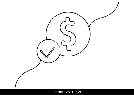 Dollarsymbol durchgehende einzeilige Zeichnung mit Dollarzeichen Umrissvektorillustration Stock Vektor