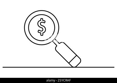 Dollarsymbol durchgehende einzeilige Zeichnung mit Dollarzeichen Umrissvektorillustration Stock Vektor