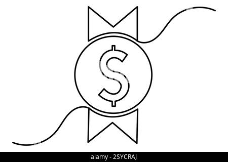 Dollarsymbol durchgehende einzeilige Zeichnung mit Dollarzeichen Umrissvektorillustration Stock Vektor