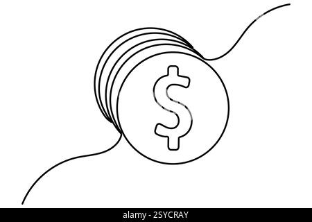 Dollarsymbol durchgehende einzeilige Zeichnung mit Dollarzeichen Umrissvektorillustration Stock Vektor