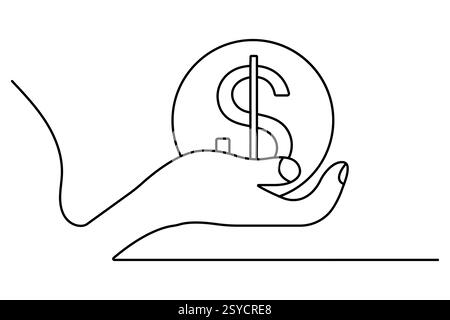 Dollarsymbol durchgehende einzeilige Zeichnung mit Dollarzeichen Umrissvektorillustration Stock Vektor