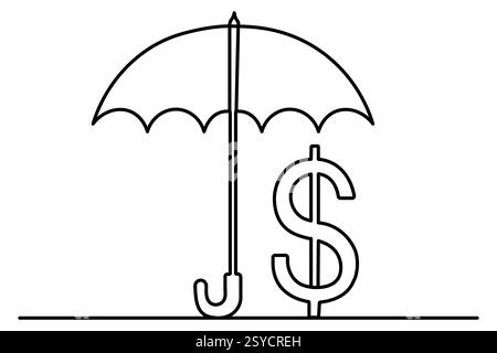 Dollarsymbol durchgehende einzeilige Zeichnung mit Dollarzeichen Umrissvektorillustration Stock Vektor