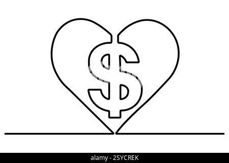 Dollarsymbol durchgehende einzeilige Zeichnung mit Dollarzeichen Umrissvektorillustration Stock Vektor