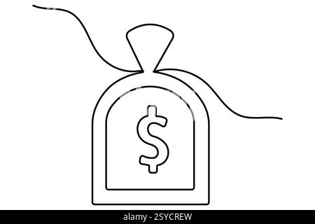 Dollarsymbol durchgehende einzeilige Zeichnung mit Dollarzeichen Umrissvektorillustration Stock Vektor