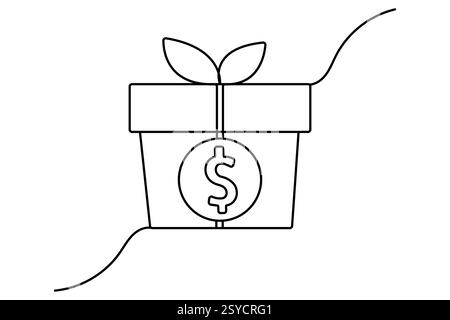 Dollarsymbol durchgehende einzeilige Zeichnung mit Dollarzeichen Umrissvektorillustration Stock Vektor