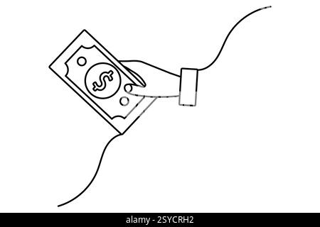 Dollarsymbol durchgehende einzeilige Zeichnung mit Dollarzeichen Umrissvektorillustration Stock Vektor