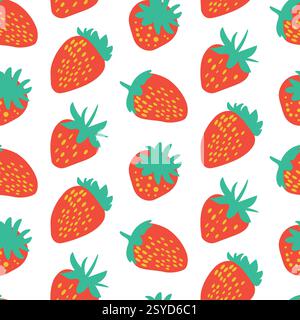 Nahtloses Muster lebendiger roter Erdbeeren auf weißem Hintergrund Stock Vektor