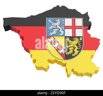 Das deutsche Saarland ist nach offizieller Flagge markiert und bedeckt. Isoliert auf reinweißem Hintergrund für bessere Trennung Stockfoto