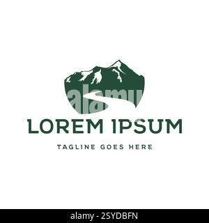 Ice Rocky Mountain Winding Road Street River Creek Logo inspiriert Stock Vektor