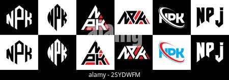 NPK-Letter-Logodesign im Six-Stil. NPK-Polygon, Kreis, Dreieck, Sechskant, flach und einfach mit schwarz-weißem Schriftzug Stock Vektor