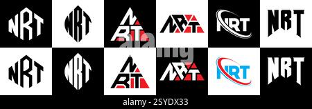 NRT Letter-Logo im 6er-Stil. NRT-Polygon, Kreis, Dreieck, Sechseck, flach und einfach mit schwarz-weißem Buchstaben-Logo in verschiedenen Farben Stock Vektor