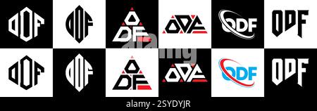 ODF-Letter-Logodesign im 6-Stil. ODF-Polygon, Kreis, Dreieck, Sechskant, flaches AOD einfache Ausführung mit schwarzem AOD-Schriftzug in weißer Farbvariante Stock Vektor