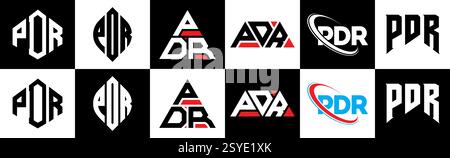 PDR-Letter-Logo im 6er-Stil. PDR-Polygon, Kreis, Dreieck, Sechseck, flach und schlicht mit schwarz-weißem Schriftzug Stock Vektor