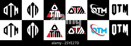 OTM-Letter-Logo im 6-Stil. OTM-Polygon, Kreis, Dreieck, Sechseck, flach und schlicht mit schwarz-weißem Buchstaben-Logo in verschiedenen Farben Stock Vektor