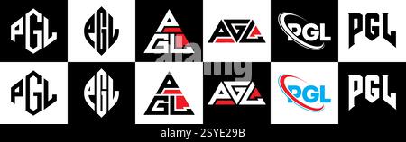 PGL Letter Logo im 6er-Stil. PGL-Polygon, Kreis, Dreieck, Sechseck, flach und einfach mit schwarz-weißem Schriftzug Stock Vektor