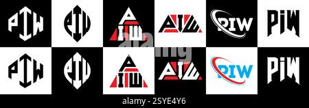 PIW Letter-Logo im 6er-Stil. PIW Polygon, Kreis, Dreieck, Sechseck, flach und schlicht mit schwarz-weißem Schriftzug Stock Vektor