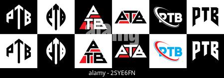 PTB-Letter-Logo im 6-Stil. PTB-Polygon, Kreis, Dreieck, Sechskant, flach und schlicht mit schwarz-weißem Schriftzug Stock Vektor