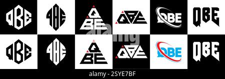 QBE-Letter-Logo im 6-Stil. QBE-Polygon, Kreis, Dreieck, Sechskant, flach und einfach mit schwarz-weißem Schriftzug Stock Vektor