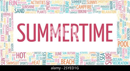 Sommerzeit Vektor-Illustration Wortwolke isoliert auf weißem Hintergrund. Stock Vektor
