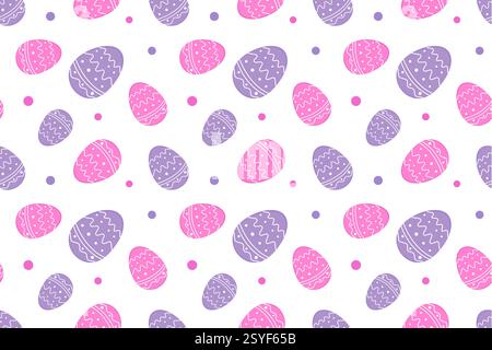 Feiern Sie Ostern mit einem lustigen und farbenfrohen nahtlosen Muster mit wunderschön verzierten Eiern auf einem hellen weißen Hintergrund Stock Vektor
