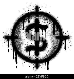 Lackiertes Graffiti Target Dollar Symbol isoliert mit weißem Hintergrund. Stock Vektor