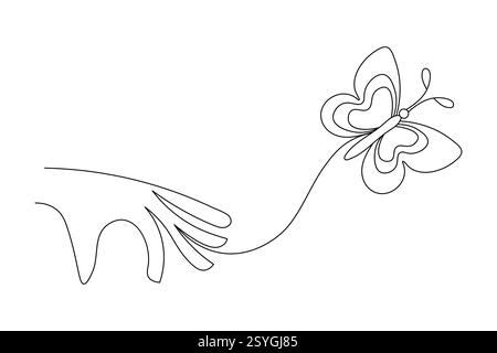 Schmetterling durchgängige einzeilige Kunstzeichnung mit Farb-Monarch-Schmetterlingen isoliert auf weißem Hintergrund Stock Vektor