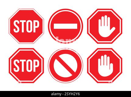 Set von Stoppzeichen auf weißem Hintergrund. Vektorabbildung Stock Vektor