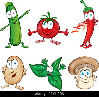 Lustige Sammlung von Zeichentrickfiguren. Vektorpflanzenisolate. Vektorabbildung Stock Vektor