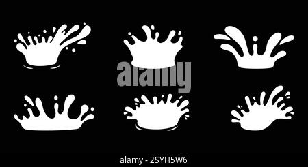 Realistische Milchspritzer oder Wellen mit Tropfen und Spritzern. Flüssigkeit wirbelt und tropft in Form von Krone, Flüssigkeitsströmung strömt. Vektorabbildung. Stock Vektor