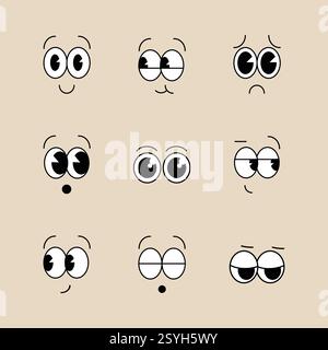 Eine Reihe von Cartoon-Augen, die in alle Richtungen schauen Stock Vektor