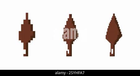 Braune gepixelte Blattsymbole in drei verschiedenen Rotationsansichten Stock Vektor