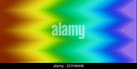 Abstrakter digitaler Hintergrund mit Zickzack-Verlaufseffekt, der sich durch alle Farben des Regenbogens bewegt, von warmen Gelbtönen bis hin zu kühlen Violett. geomet Stockfoto