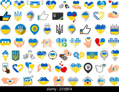 Flagge der Ukraine, Symbole setzen, Vektorsymbole Stock Vektor