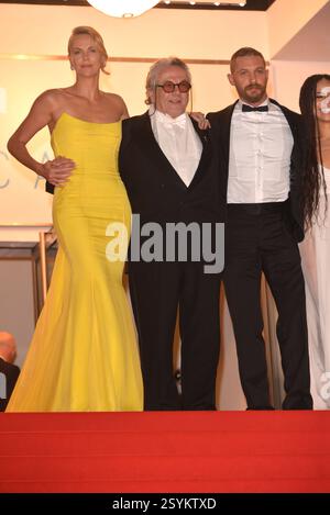 Charlize Theron, George Miller, Tom Hardy verließ die Premiere von Mad Max: Fury Road während des 68. Jährlichen Filmfestivals in Cannes am 14. Mai 2015 in C Stockfoto