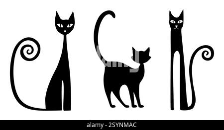 Verschiedene Silhouetten der schwarzen Katze. Flache Vektorgrafik Stock Vektor