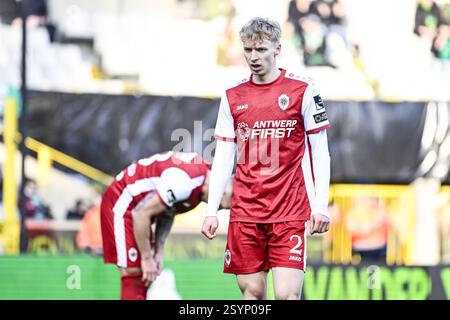 Brügge, Belgien. März 2025. Kobe Corbanie aus Antwerpen, dargestellt während eines Fußballspiels zwischen Cercle Brugge und Royal Antwerp FC, Samstag, den 1. März 2025 in Brügge, am 28. Tag der Saison 2024-2025 der ersten Liga der „Jupiler Pro League“ der belgischen Meisterschaft. BELGA FOTO TOM GOYVAERTS Credit: Belga Nachrichtenagentur/Alamy Live News Stockfoto