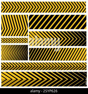 Vector Warning Bänder Set. Gelbes und schwarzes Warnschild. Abstrakte Strenge Barriere Mit Gestreiftem Übergang. Diagonale Gestreifte Linien. Gefahr in der Konstruktion Stock Vektor