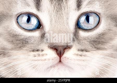 Nahporträt einer blauäugigen Katze. Stockfoto