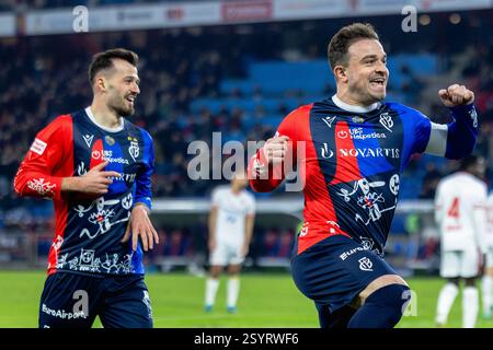 Basel, Schweiz. März 2025. Basel, Schweiz, 01. März 2025: Torschütze Xherdan Shaqiri (10 Basel) beim Super League Fußball Spiel zwischen dem FC Basel 1893 und dem FC Sion im St. Jakob-Park in Basel. Philipp Kresnik (Philipp Kresnik/SPP) Credit: SPP Sport Press Photo. /Alamy Live News Stockfoto