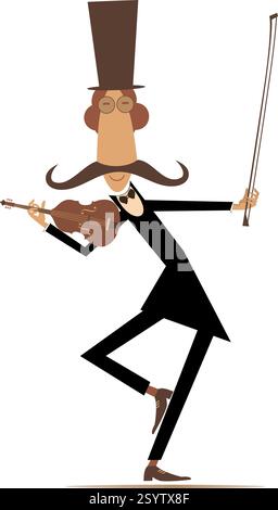 Cartoon langer Schnurrbart Violinist im Tophut Stock Vektor