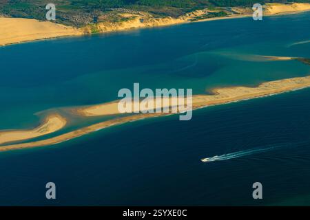 France, Gironde (33), aus der Vogelperspektive des Banc d'Arguin gegenüber der Düne Pilat an der Mündung des Beckens von Arcachon Stockfoto