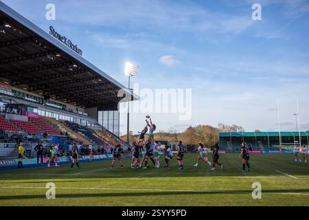 London, UK, 1. März 2025 Saracens gegen Harlequins, Premiership Women’s Rugby Halbfinale 1 im StoneX Stadium, London, UK. Alex Williams / Alamy Live News Stockfoto