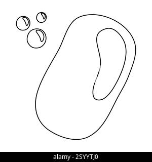 Stück der festen Handreinigung Seifenstange mit Blasen, Doodle-Stil flache Vektor-Umrissillustration für Kinder Malbuch Stock Vektor