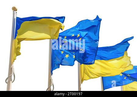 Die Ukraine und die Europäische Union Flaggen Stockfoto