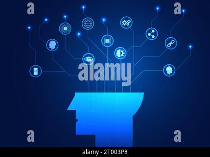 Künstliche Intelligenz, die in das intelligente Technologiesystem eindringt, ist eine KI, die Informationen von Menschen befiehlt und lernt. Um die Bedürfnisse von Ihnen zu erfüllen Stock Vektor