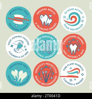 Runder Aufklebersatz für Zahnpasta-Verpackungsdesign Stock Vektor