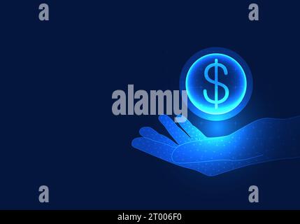 Geschäftsmann Hand hält digitale Münzen in der modernen Finanztechnologie werden im Volksmund digitale Münzen für den Handel verwendet. Es ist praktisch in der Verwendung. Modernes Business p Stock Vektor