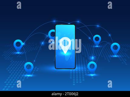 Smartphone-Technologie, die auf Karten zugreifen kann es ist eine Technologie, die den Standort des Reiseziels identifiziert. Oder Versand von Waren an d Stock Vektor